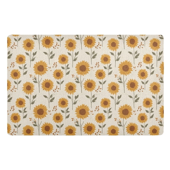 Yayeee Doormat for Inside 20"x32" Absorbent Low-Profile Washable Non-Slip Rubber Backed Entryway Rug, Beige Sunflower Pattern