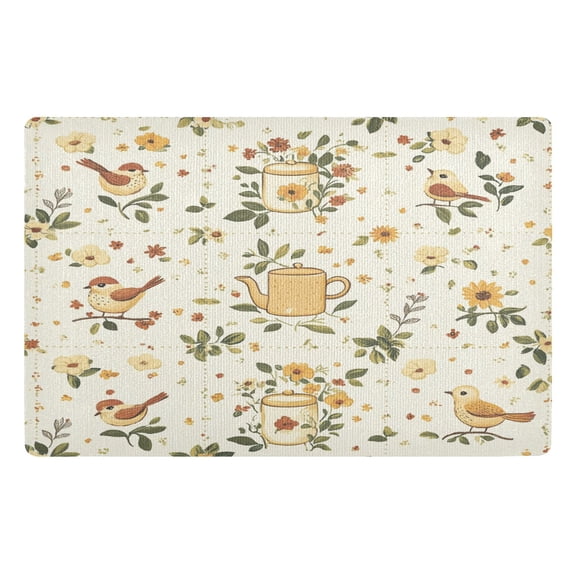 Yayeee Doormat for Inside 20"x32" Absorbent Low-Profile Washable Non-Slip Rubber Backed Entryway Rug, Birds Sunflowers
