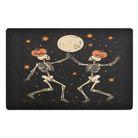 Yayeee Doormat for Inside 20"x32" Absorbent Low-Profile Washable Non-Slip Rubber Backed Entryway Rug, Black Halloween Dancing