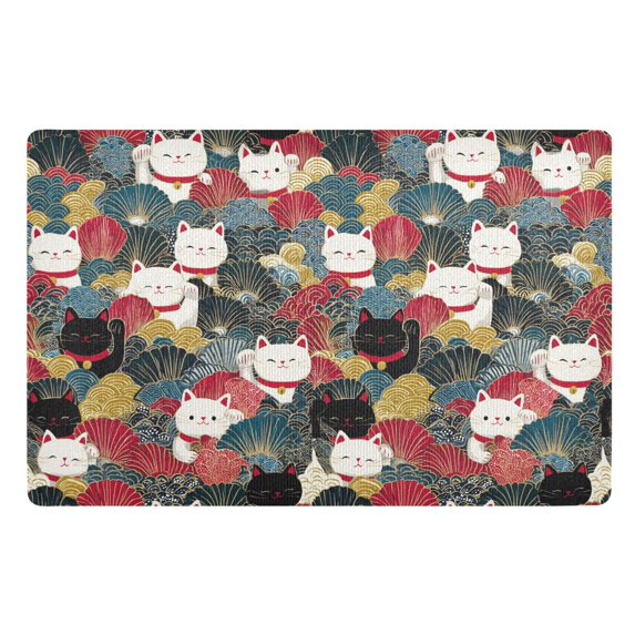Yayeee Doormat for Inside 20"x32" Absorbent Low-Profile Washable Non-Slip Rubber Backed Entryway Rug, Black Lucky Cat