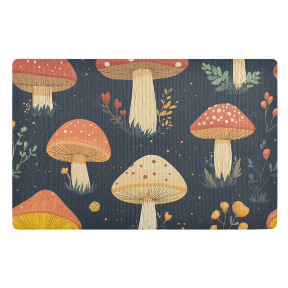 Yayeee Doormat for Inside 20"x32" Absorbent Low-Profile Washable Non-Slip Rubber Backed Entryway Rug, Black Mushroom Pattern