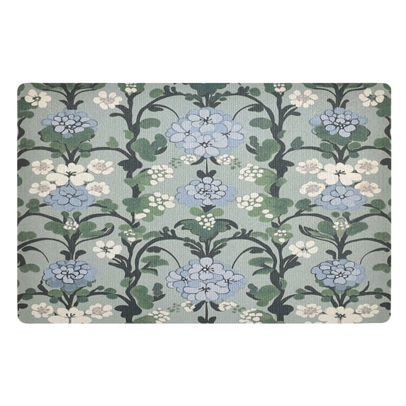 Yayeee Doormat for Inside 20"x32" Absorbent Low-Profile Washable Non-Slip Rubber Backed Entryway Rug, Blue Blossom
