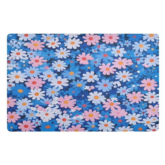 Yayeee Doormat for Inside 20"x32" Absorbent Low-Profile Washable Non-Slip Rubber Backed Entryway Rug, Blue Daisy