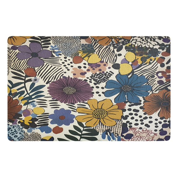 Yayeee Doormat for Inside 20"x32" Absorbent Low-Profile Washable Non-Slip Rubber Backed Entryway Rug, Blue Flowers