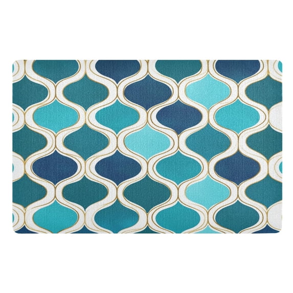 Yayeee Doormat for Inside 20"x32" Absorbent Low-Profile Washable Non-Slip Rubber Backed Entryway Rug, Blue Geometric Pattern