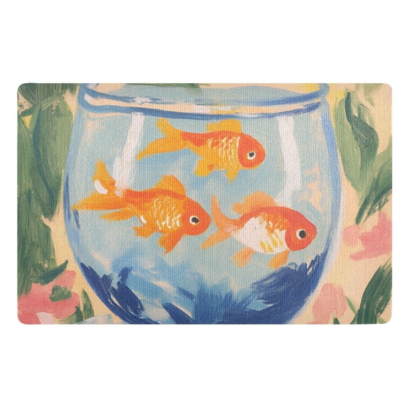 Yayeee Doormat for Inside 20"x32" Absorbent Low-Profile Washable Non-Slip Rubber Backed Entryway Rug, Blue Goldfish Bowl