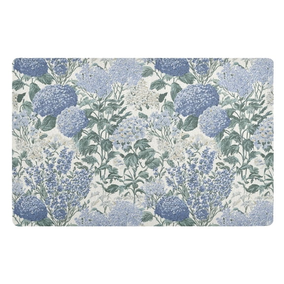 Yayeee Doormat for Inside 20"x32" Absorbent Low-Profile Washable Non-Slip Rubber Backed Entryway Rug, Blue Hydrangeas Pattern