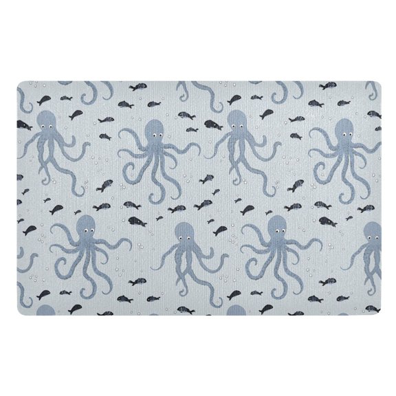 Yayeee Doormat for Inside 20"x32" Absorbent Low-Profile Washable Non-Slip Rubber Backed Entryway Rug, Blue Octopus Pattern