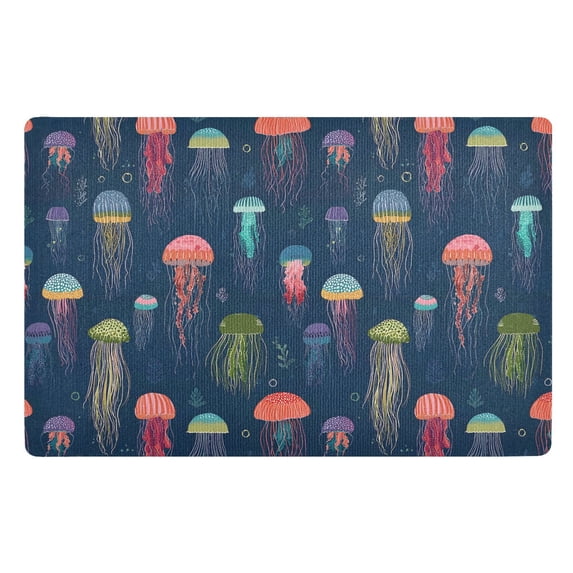 Yayeee Doormat for Inside 20"x32" Absorbent Low-Profile Washable Non-Slip Rubber Backed Entryway Rug, Cartoon Jellyfish Pattern