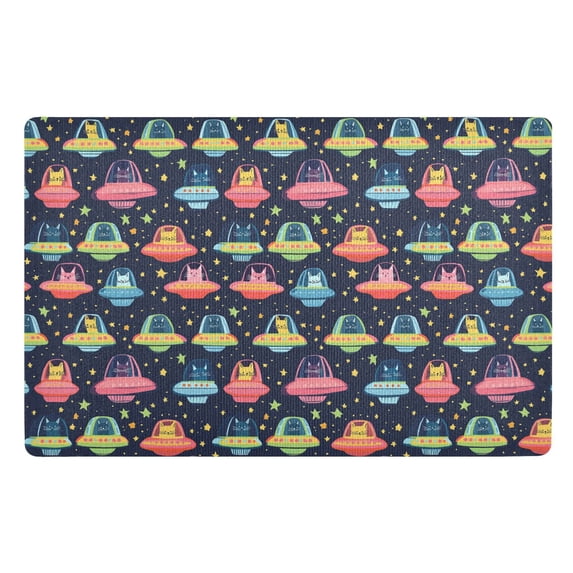 Yayeee Doormat for Inside 20"x32" Absorbent Low-Profile Washable Non-Slip Rubber Backed Entryway Rug, Cartoon Space Cat