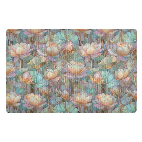 Yayeee Doormat for Inside 20"x32" Absorbent Low-Profile Washable Non-Slip Rubber Backed Entryway Rug, Colorful Water Lilies Pattern