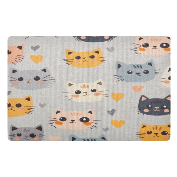 Yayeee Doormat for Inside 20"x32" Absorbent Low-Profile Washable Non-Slip Rubber Backed Entryway Rug, Cute Cartoon Cat