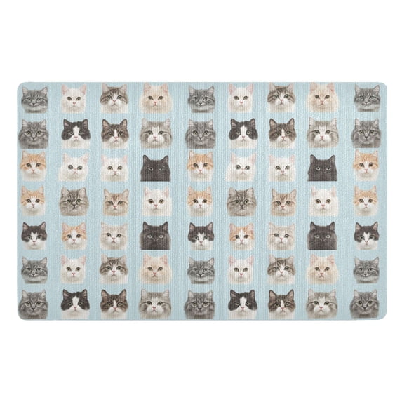 Yayeee Doormat for Inside 20"x32" Absorbent Low-Profile Washable Non-Slip Rubber Backed Entryway Rug, Cute Cat Faces