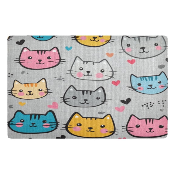 Yayeee Doormat for Inside 20"x32" Absorbent Low-Profile Washable Non-Slip Rubber Backed Entryway Rug, Cute Cat Pattern