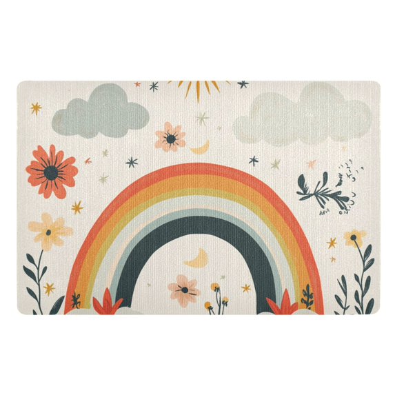 Yayeee Doormat for Inside 20"x32" Absorbent Low-Profile Washable Non-Slip Rubber Backed Entryway Rug, Cute Rainbow