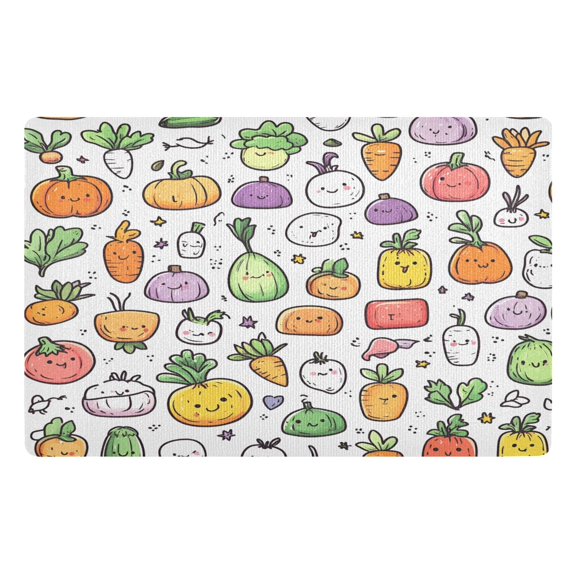 Yayeee Doormat for Inside 20"x32" Absorbent Low-Profile Washable Non-Slip Rubber Backed Entryway Rug, Cute Vegetables