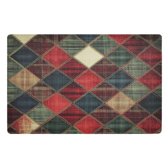 Yayeee Doormat for Inside 20"x32" Absorbent Low-Profile Washable Non-Slip Rubber Backed Entryway Rug, Dark Tartan Pattern