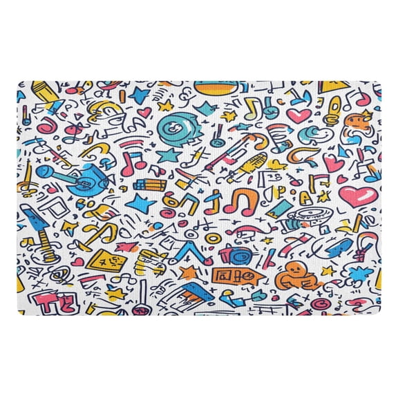 Yayeee Doormat for Inside 20"x32" Absorbent Low-Profile Washable Non-Slip Rubber Backed Entryway Rug, Doodle Pattern