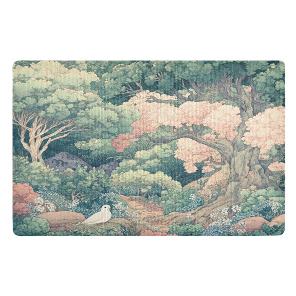 Yayeee Doormat for Inside 20"x32" Absorbent Low-Profile Washable Non-Slip Rubber Backed Entryway Rug, Floral Forest Pattern