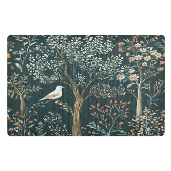 Yayeee Doormat for Inside 20"x32" Absorbent Low-Profile Washable Non-Slip Rubber Backed Entryway Rug, Floral Forest Scene