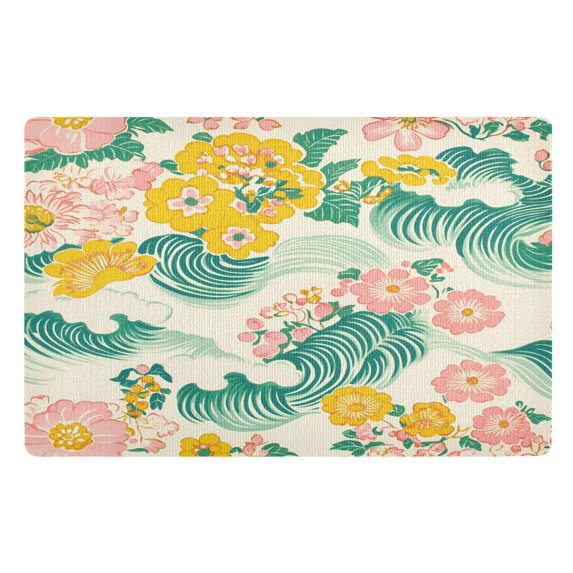 Yayeee Doormat for Inside 20"x32" Absorbent Low-Profile Washable Non-Slip Rubber Backed Entryway Rug, Floral Wave
