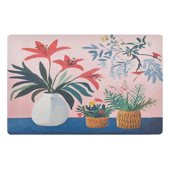 Yayeee Doormat for Inside 20"x32" Absorbent Low-Profile Washable Non-Slip Rubber Backed Entryway Rug, Flowers and Leaves