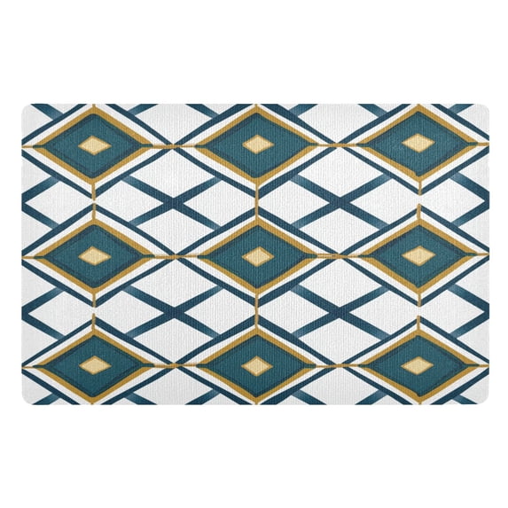 Yayeee Doormat for Inside 20"x32" Absorbent Low-Profile Washable Non-Slip Rubber Backed Entryway Rug, Gold Geometric Pattern