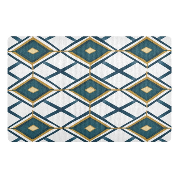 Yayeee Doormat for Inside 20"x32" Absorbent Low-Profile Washable Non-Slip Rubber Backed Entryway Rug, Gold Geometric Pattern