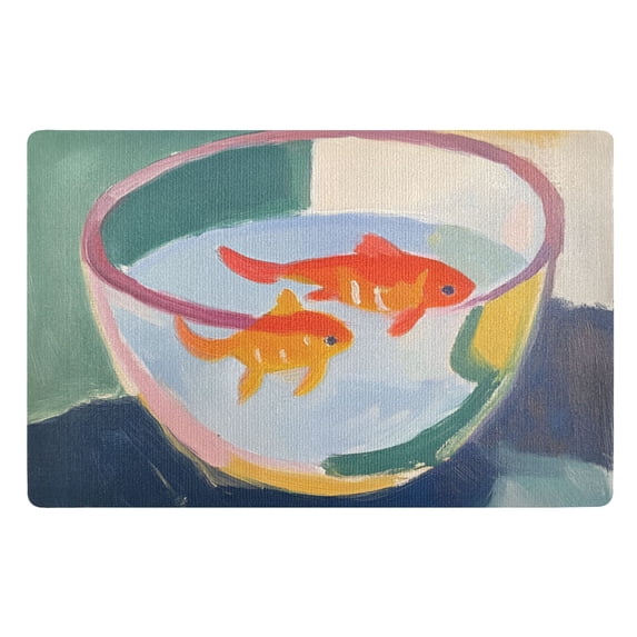 Yayeee Doormat for Inside 20"x32" Absorbent Low-Profile Washable Non-Slip Rubber Backed Entryway Rug, Goldfish Bowl