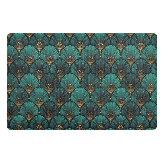 Yayeee Doormat for Inside 20"x32" Absorbent Low-Profile Washable Non-Slip Rubber Backed Entryway Rug, Green Art Abstract Pattern