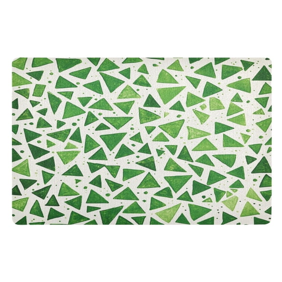 Yayeee Doormat for Inside 20"x32" Absorbent Low-Profile Washable Non-Slip Rubber Backed Entryway Rug, Green Dot Triangles Pattern