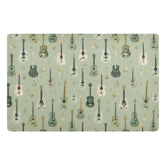 Yayeee Doormat for Inside 20"x32" Absorbent Low-Profile Washable Non-Slip Rubber Backed Entryway Rug, Green Floral Guitar Pattern
