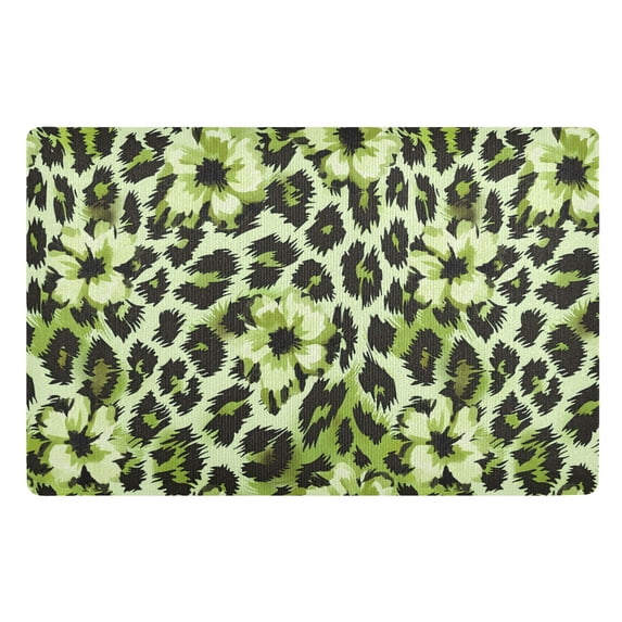 Yayeee Doormat for Inside 20"x32" Absorbent Low-Profile Washable Non-Slip Rubber Backed Entryway Rug, Green Floral Leopard Pattern