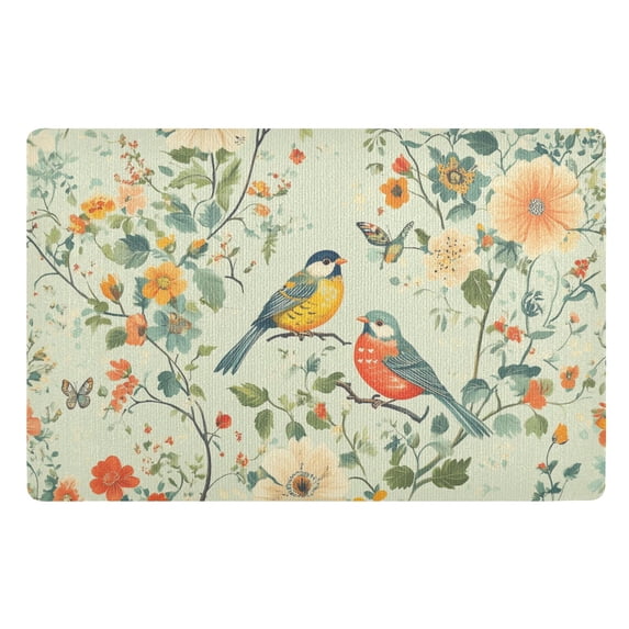 Yayeee Doormat for Inside 20"x32" Absorbent Low-Profile Washable Non-Slip Rubber Backed Entryway Rug, Green Floral Pattern