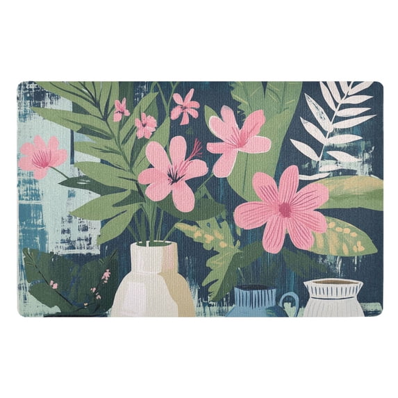 Yayeee Doormat for Inside 20"x32" Absorbent Low-Profile Washable Non-Slip Rubber Backed Entryway Rug, Green Floral