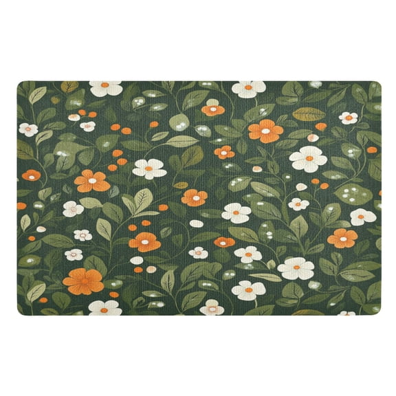 Yayeee Doormat for Inside 20"x32" Absorbent Low-Profile Washable Non-Slip Rubber Backed Entryway Rug, Green Flowers Pattern