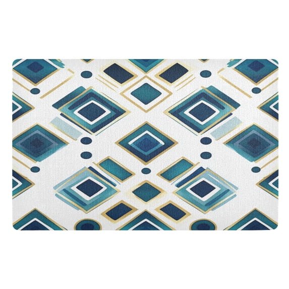 Yayeee Doormat for Inside 20"x32" Absorbent Low-Profile Washable Non-Slip Rubber Backed Entryway Rug, Green Geometric Pattern