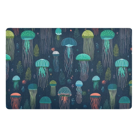 Yayeee Doormat for Inside 20"x32" Absorbent Low-Profile Washable Non-Slip Rubber Backed Entryway Rug, Green Jellyfish Pattern