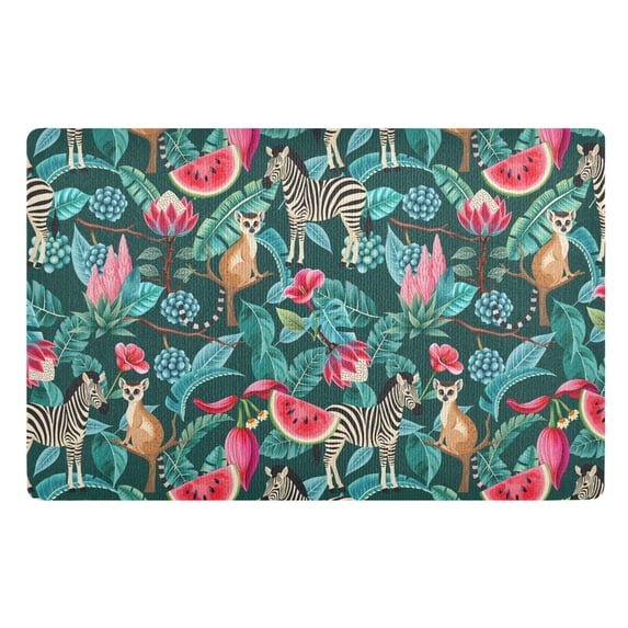 Yayeee Doormat for Inside 20"x32" Absorbent Low-Profile Washable Non-Slip Rubber Backed Entryway Rug, Green Tropical Pattern