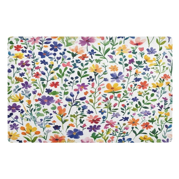 Yayeee Doormat for Inside 20"x32" Absorbent Low-Profile Washable Non-Slip Rubber Backed Entryway Rug, Green Wildflower Pattern