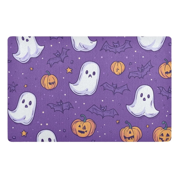 Yayeee Doormat for Inside 20"x32" Absorbent Low-Profile Washable Non-Slip Rubber Backed Entryway Rug, Halloween Purple Ghosts