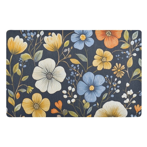 Yayeee Doormat for Inside 20"x32" Absorbent Low-Profile Washable Non-Slip Rubber Backed Entryway Rug, Navy Floral Pattern
