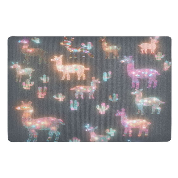 Yayeee Doormat for Inside 20"x32" Absorbent Low-Profile Washable Non-Slip Rubber Backed Entryway Rug, Neon Llamas Pattern