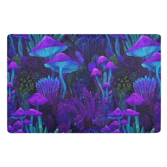 Yayeee Doormat for Inside 20"x32" Absorbent Low-Profile Washable Non-Slip Rubber Backed Entryway Rug, Night Mushrooms Pattern