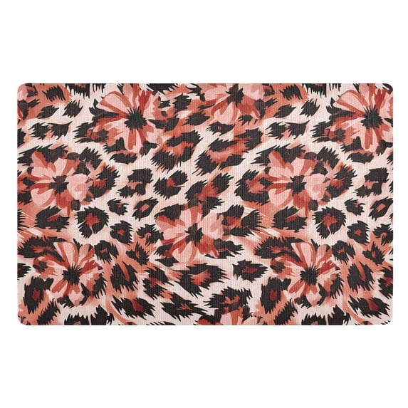 Yayeee Doormat for Inside 20"x32" Absorbent Low-Profile Washable Non-Slip Rubber Backed Entryway Rug, Orange Floral Leopard Pattern