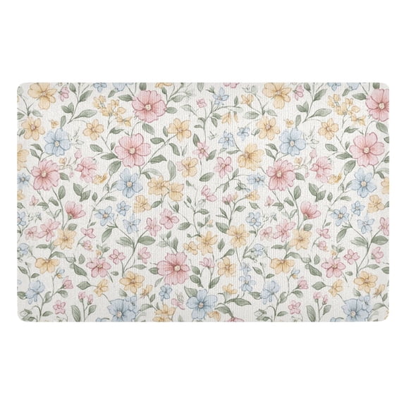 Yayeee Doormat for Inside 20"x32" Absorbent Low-Profile Washable Non-Slip Rubber Backed Entryway Rug, Pastel Floral Pattern