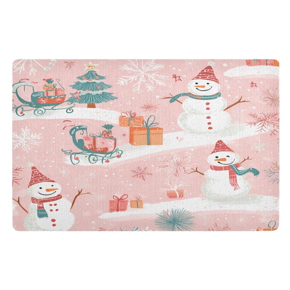 Yayeee Doormat for Inside 20"x32" Absorbent Low-Profile Washable Non-Slip Rubber Backed Entryway Rug, Pink Christmas Snowman