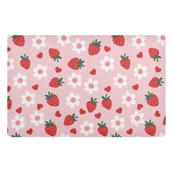 Yayeee Doormat for Inside 20"x32" Absorbent Low-Profile Washable Non-Slip Rubber Backed Entryway Rug, Pink Floral Strawberry Pattern