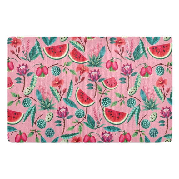 Yayeee Doormat for Inside 20"x32" Absorbent Low-Profile Washable Non-Slip Rubber Backed Entryway Rug, Pink Tropical Pattern