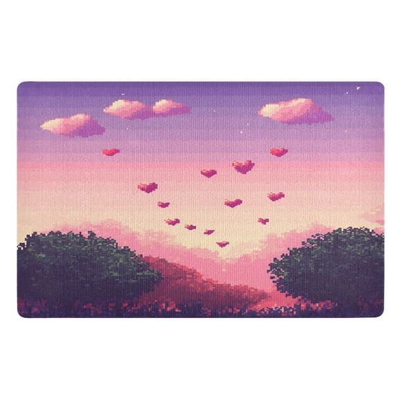 Yayeee Doormat for Inside 20"x32" Absorbent Low-Profile Washable Non-Slip Rubber Backed Entryway Rug, Pixel Floating Hearts